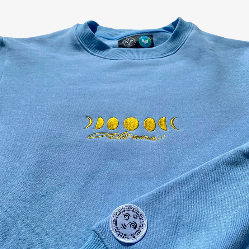 Moonphases Organic Embroidery Hoodie - Pastel Sky / Yellow