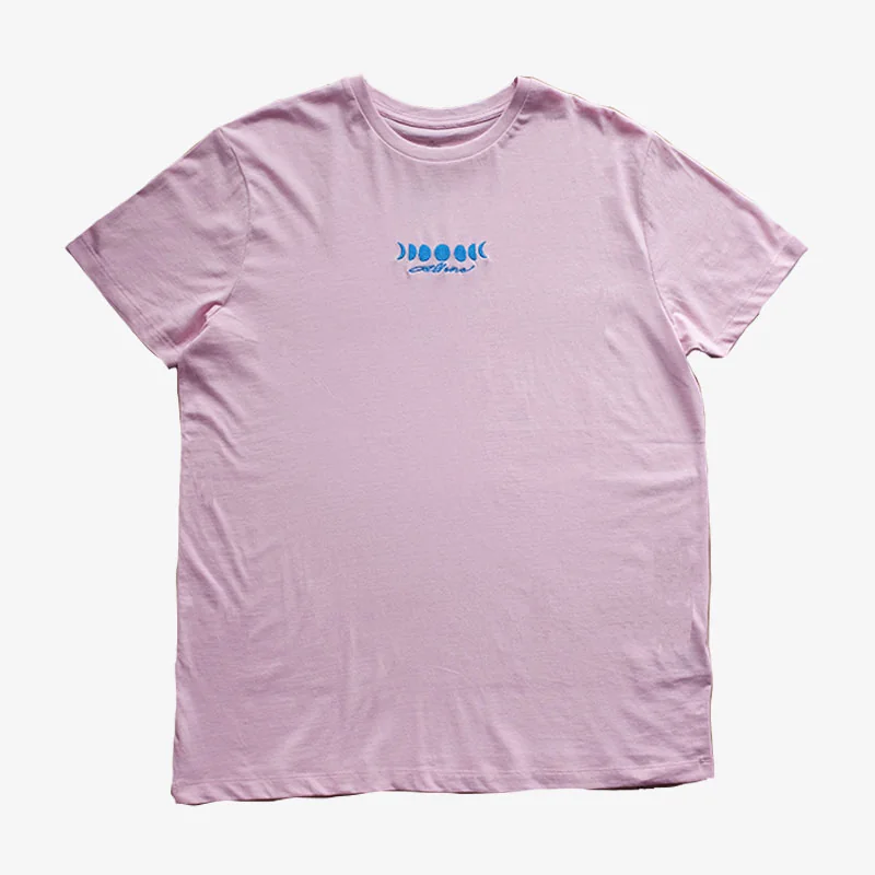 Moonphases Organic Embroidery Tee - Light Pink / Blue
