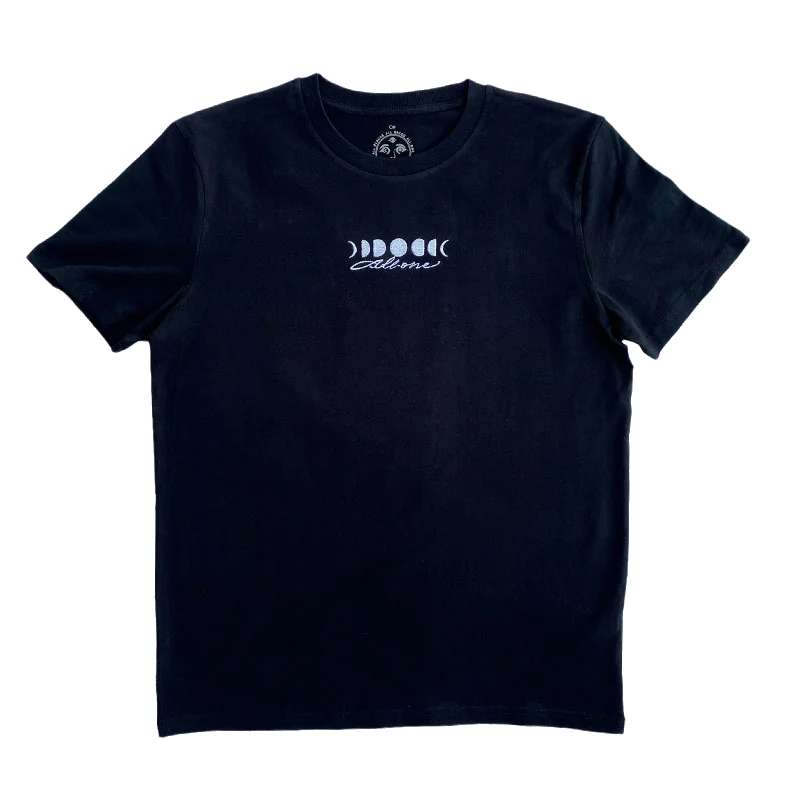 Moonphases Organic Embroidery Tshirt - Black / White