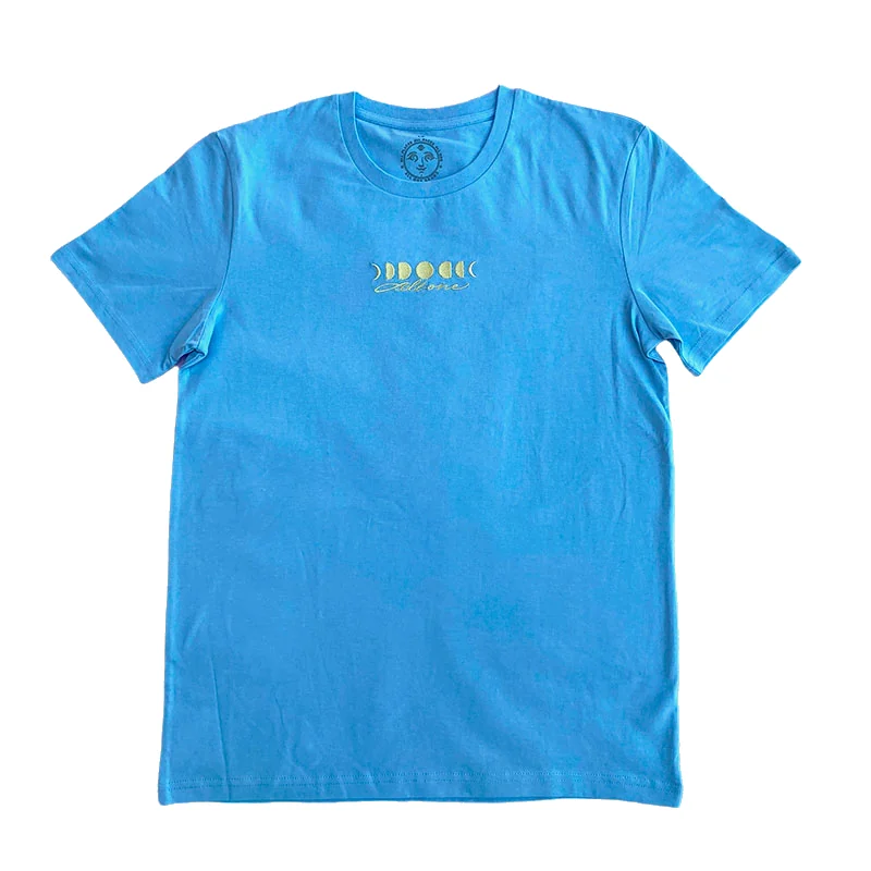Moonphases Organic Embroidery Tshirt - Sky / Yellow