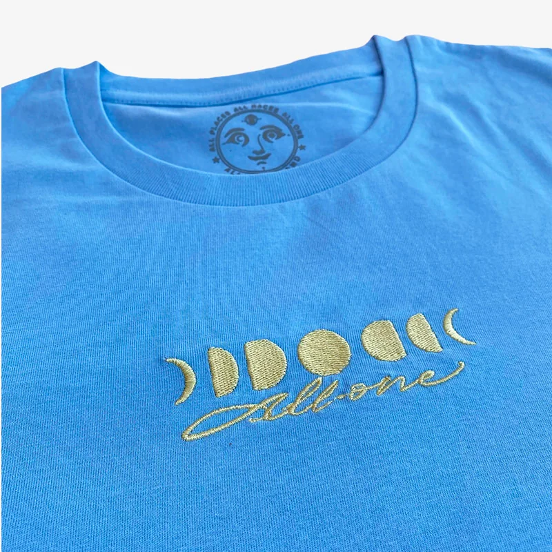 Moonphases Organic Embroidery Tshirt - Sky / Yellow
